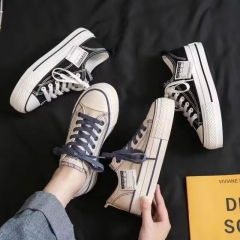 Thick-soled low-top canvas shoes female INS student trend board shoes spring and summer new styles 35-36 黑色
