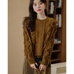 Women's autumn niche design sense fringe comfortable crew-neck pullover top temperament all-matching women's sweater