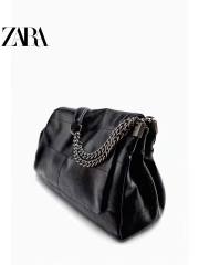 ZARA New Women's Bag Black Fashion Pop Rock Flap Soft Shoulder Bag 6360615 040 颜色