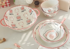 Cartoon cute piggy dishes and plates