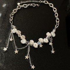 Baroque pearl star tassel necklace for women