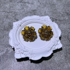 vintage second-hand handmade brown glass woven flower balls premium vintage ear clip earrings temperament earrings