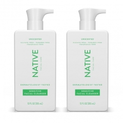 Native Sensitive Face Wash, Spa Day Every Day Facial Cleanswer (2 Pack) | Daily Face Cleanerwith Aloe and Vitamin B3, Unscented, 12 fl oz